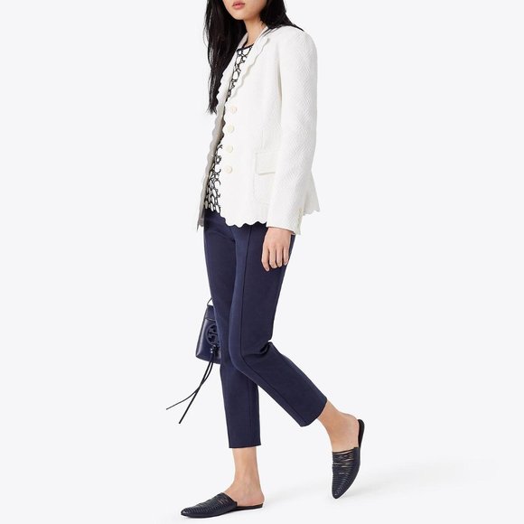 TORY BURCH Sienna Woven Leather Pointy Toe Mule Shoes Slip on Navy Blue 8 - Picture 2 of 9